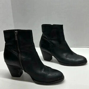 Frye Addie Boots Leather Ankle High Heeled Booties Double Zip Up Black Size 6.5